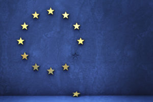 exit from the eurozone: golden star fallen from a blue wall