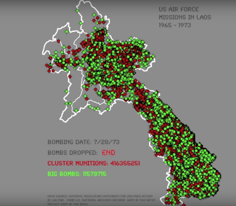 உலகில் அதிகமாகக் கொத்துக்குண்டுகள் வீசப்பட்ட நாடும் புதிய குறியும்