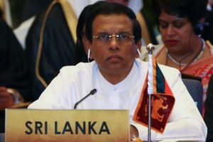 Sri Lanka's President Maithripala Sirisena attends a meeting during the Asia Cooperation Dialogue (ACD) summit at the Foreign Ministry in Bangkok, Thailand, 